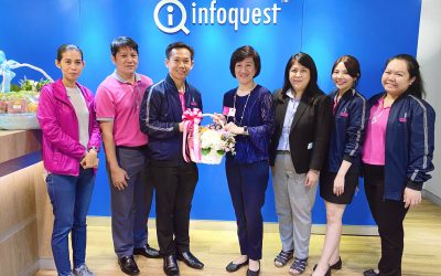 Media visit from companies congratulating InfoQuest on birthday anniversary